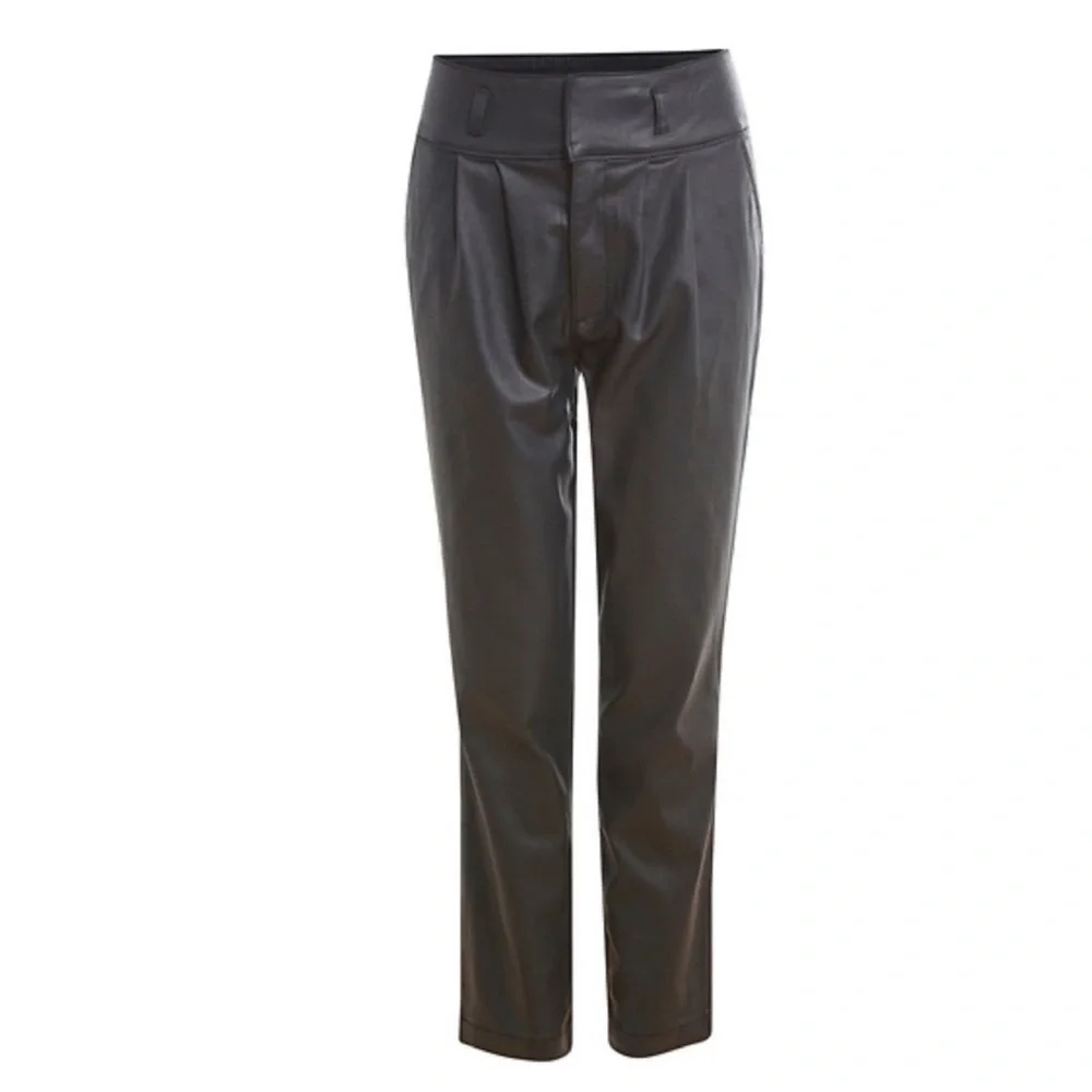 KUT from the Kloth Lessie Coated Denim High Waist Pleated Faux Leather Pants